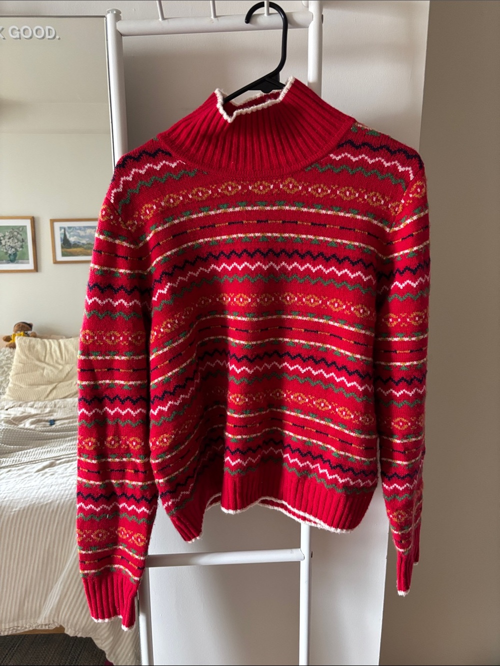 Guest In Residence Red Fair Isle Turtleneck Sweater